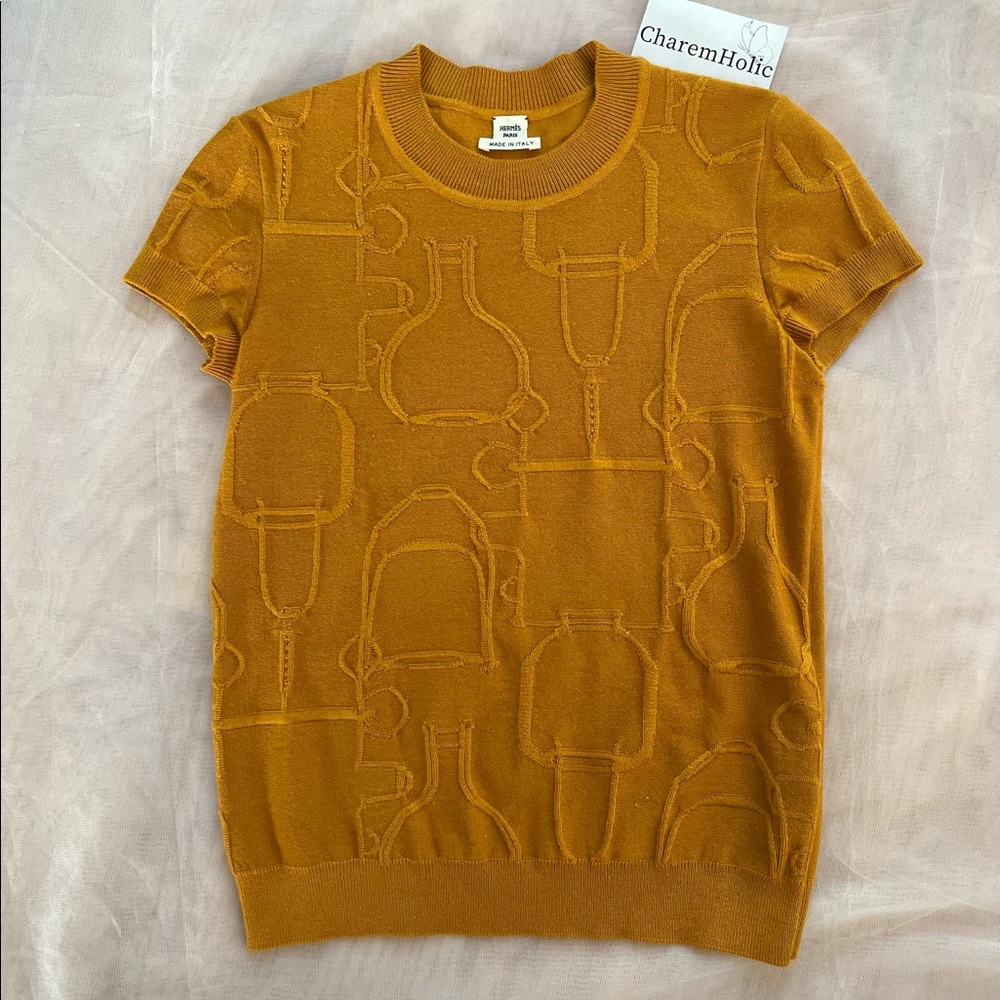 Hermes Silk Cashmere 🤎 Short Sleeve sweater in Brun Fauve sz 34 Small 🤎